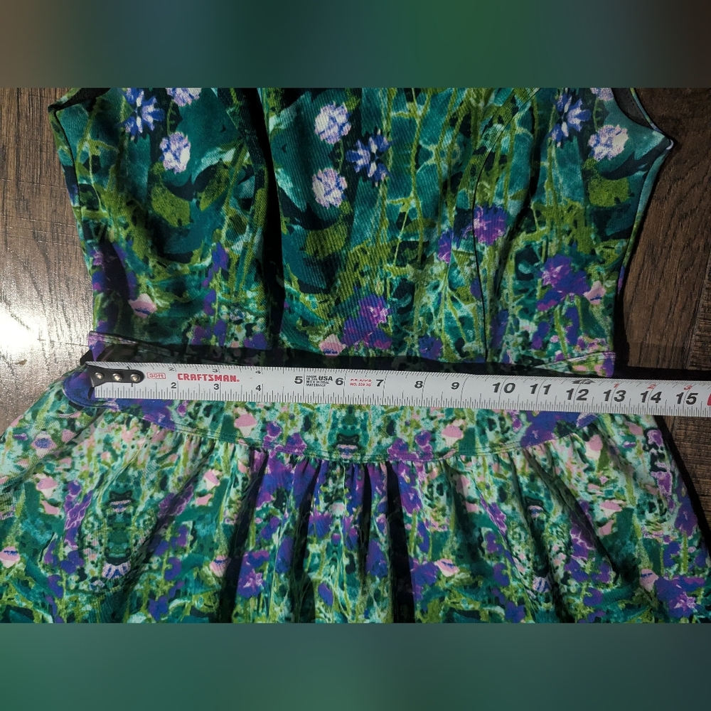 Cynthia Rowley Bright Green w/ Purple Accent Floral Print Fit & Flare Dress Sz 8 - Picture 9 of 16